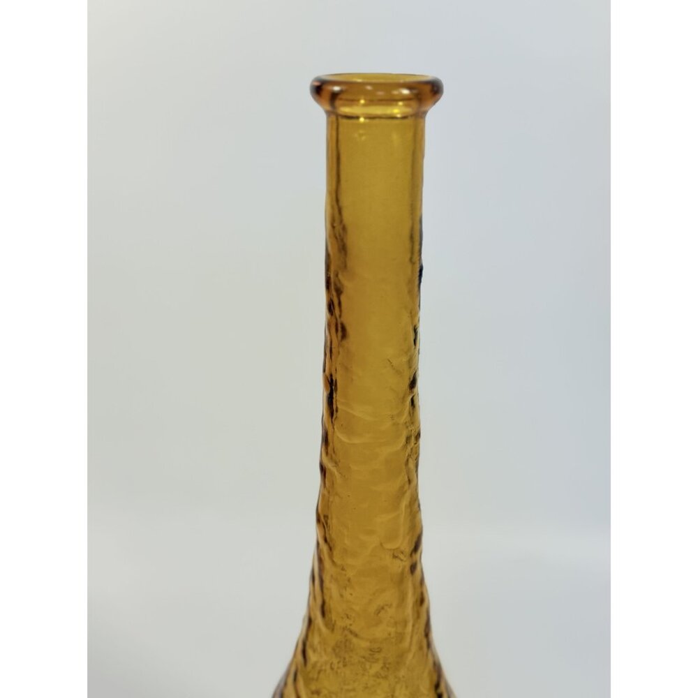 Genie Bottle Vintage Amber Empoli Crinkle Glass No Stopper Mid Century Art Home - Picture 3 of 15